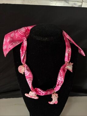 Necklace Scarf Hot Pink Paisley Bandana with Western Charms